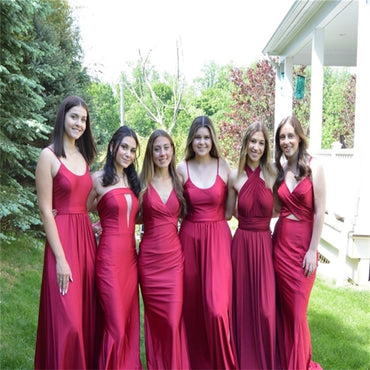 Mismatched V-neck Off-shoulder Spaghetti straps Elegant Simple Pretty Long Bridesmaid Dresses,BDS0216
