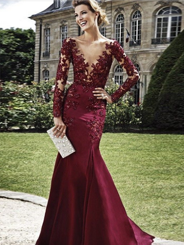Mermaid V-neck Beaded Burgundy Lace Prom Dress ,Cheap Prom Dresses,PDY mybestbridal Mermaid V-neck Beaded Burgundy Lace Prom Dress ,Cheap Prom Dresses,PDY mybestbridal