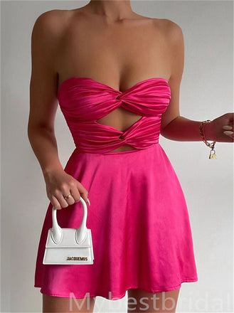 Sexy Pleats A-line Sweetheart Bowknot Short Homecoming Dresses, HDS0074