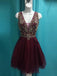 See Through V Neck Cute Beaded Maroon Homecoming Dresses 2018, BDY0262