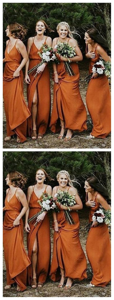 Spaghetti Straps Burnt Orange Cheap Bridesmaid Dresses Online, WGY0308