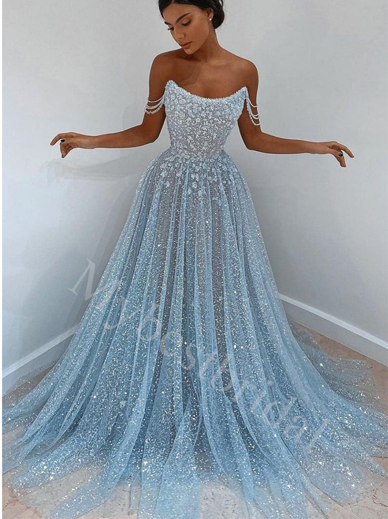 Sexy Off shoulder Sleeveless A -line Prom Dresses,PDS0726