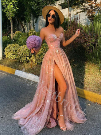 Sexy Sweetheart sleeveless Side slit A-line Long Prom Dresses,PDS0635