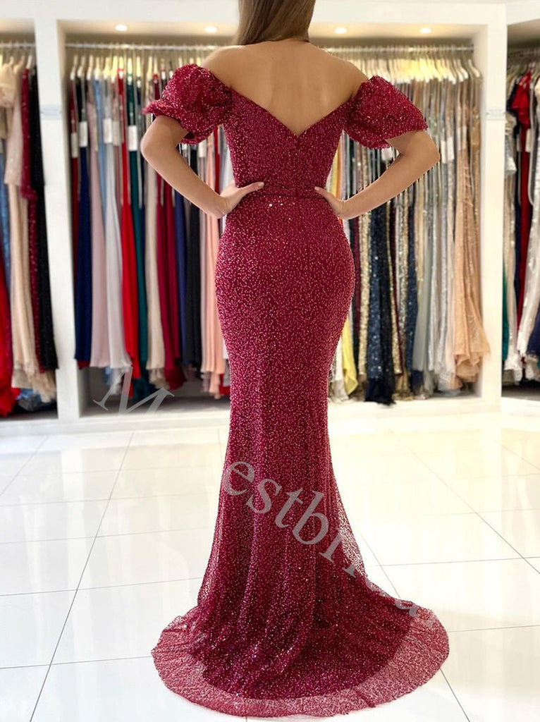 Elegant Sweetheart Off shoulder Side slit Mermaid Prom Dresses,PDS0615