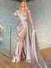 Elegant One shoulder Sweetheart Side slit  Sheath Long Prom Dresses,PDS0644
