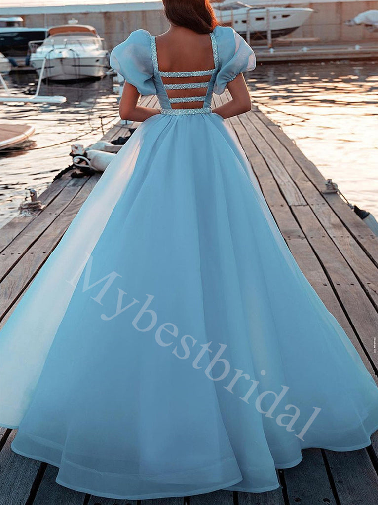 Blue Elegant Square Short sleeves Mermaid Prom Dresses,PDS0606
