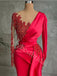 Red Sexy Deep V-neck Long sleeves Sheath Prom Dresses,PDS0598