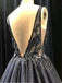 Black Sexy V-neck Sleeveless A-line Prom Dresses,PDS0609