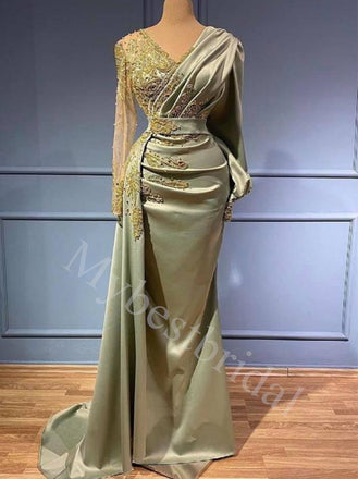 Elegant V-neck Long sleeves  Sheath Long Prom Dresses,PDS0627