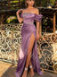 Elegant Off shoulder Side slit Sheath Long Prom Dresses,PDS0623