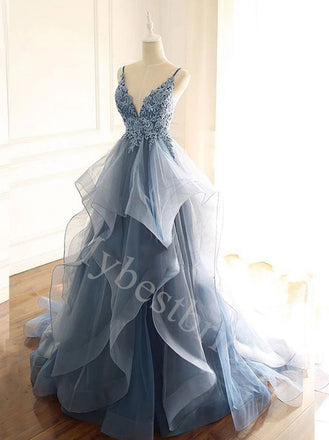 Sexy Sleeveless Spaghetti straps V-neck A-line Prom Dresses,PDS0730