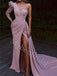 Elegant One shoulder Sweetheart Side slit Sheath Long Prom Dresses,PDS0626