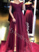 Elegant Off shoulder Sise slit A-line Prom Dresses,PDS0709