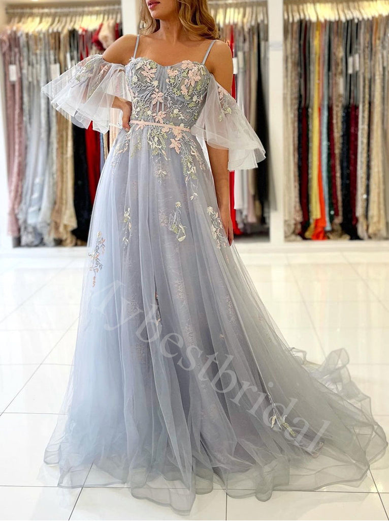 Elegant Sweetheart Off shoulder A -line Prom Dresses,PDS0722