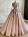 Elegant long sleeves V-neck A-line Prom Dresses,PDS0704