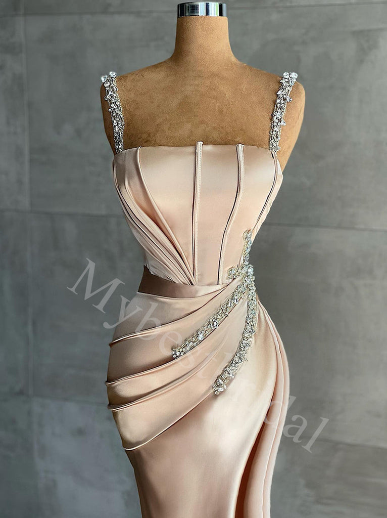 Elegant Square Spaghetti straps Mermaid Prom Dresses,PDS0677