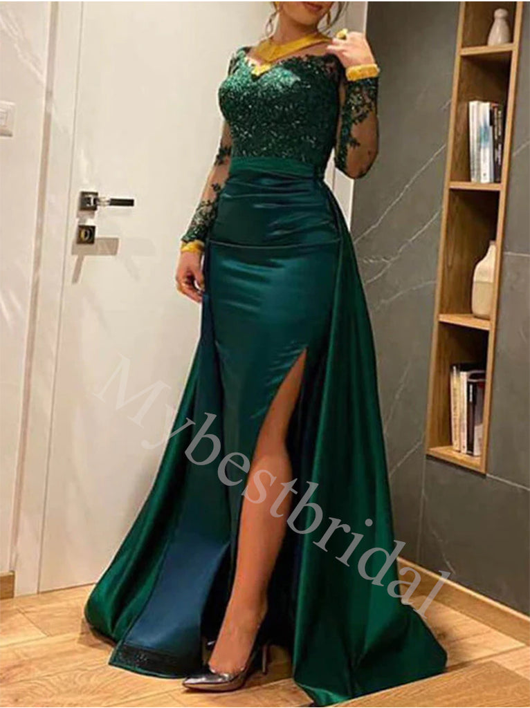 Elegant long sleeves V-neck Mermaid Prom Dresses,PDS0703