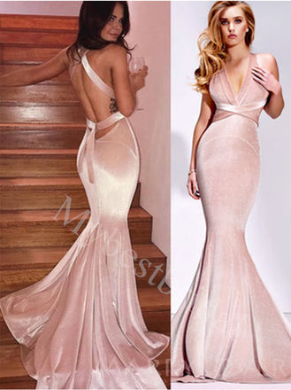 Sexy V-neck Sleeveless Mermaid Long Prom Dresses,PDS0641