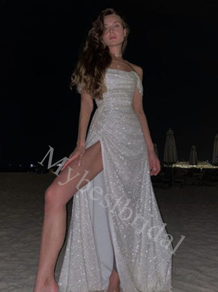 Sexy Off shoulder Sleeveless Side slit Mermaid Long Prom Dresses,PDS0629