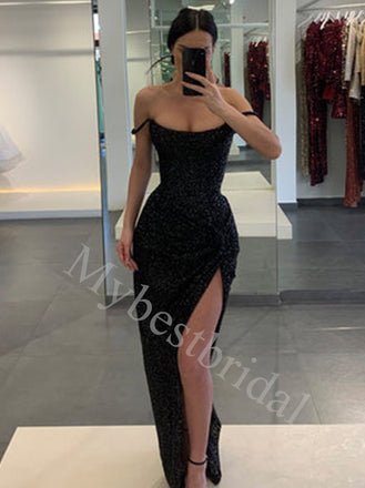 Sexy Sweetheart Off shoulder Side slit Sheath Prom Dresses,PDS0728