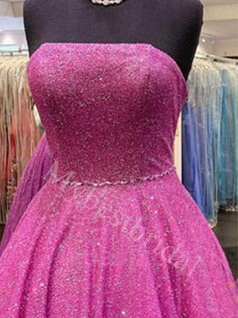 Elegant Strapless Sleeveless A-line Long Prom Dresses,PDS0652