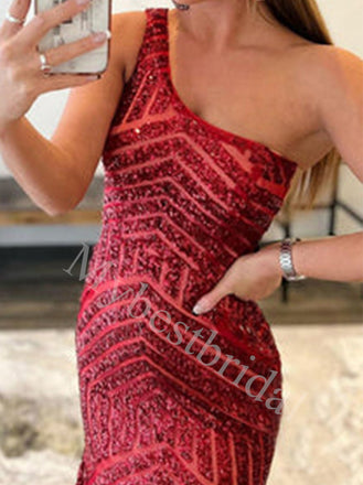 Sexy One shoulder Sleeveless Mermaid Long Prom Dresses,PDS0651