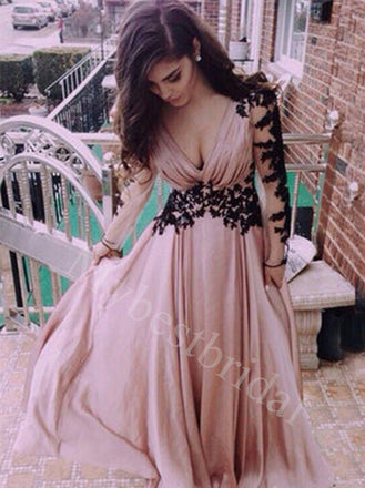 Elegant V-neck Long sleeves A-line Prom Dresses,PDS0680