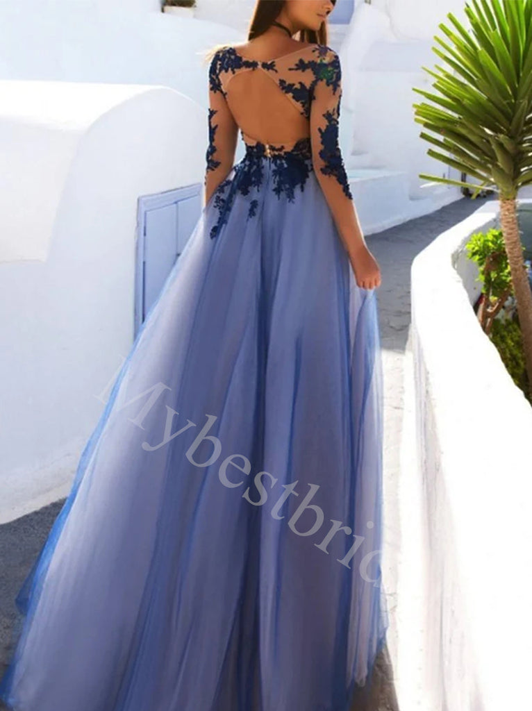 Elegant Long sleeves A-line Long Prom Dresses,PDS0657