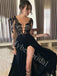 Elegant V-neck Long sleeves Side slit A-line Long Prom Dresses,PDS0659