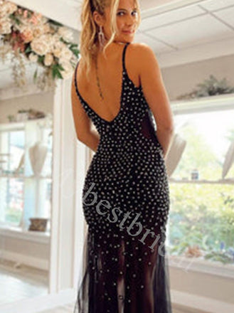 Sexy V-neck Sleeveless Mermaid Prom Dresses,PDS0656