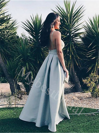 Elegant V-neck Spaghetti straps A-line Prom Dresses,PDS0676