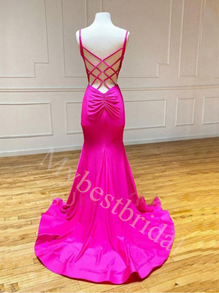 Elegant Spaghetti straps V-neck Mermaid Prom Dresses,PDS0612