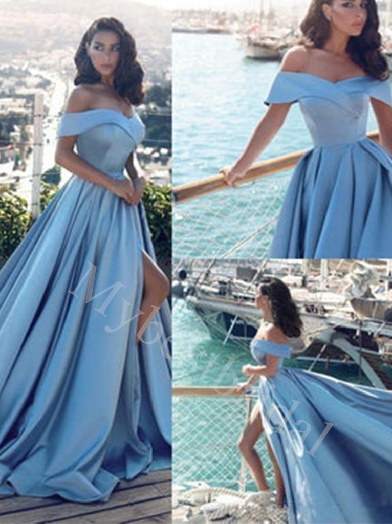 Elegant Sweetheart Off-shoulder Side slit A-line Prom Dresses,PDS0595