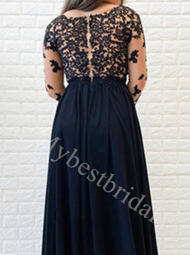 Elegant V-neck Long sleeves Side slit A-line Long Prom Dresses,PDS0640