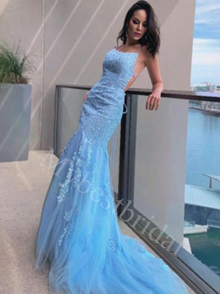 Elegant Halter Sleeveless Mermaid Long Prom Dresses,PDS0660