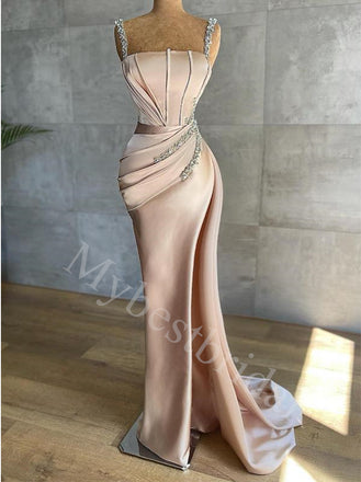 Elegant Square Spaghetti straps Mermaid Prom Dresses,PDS0677