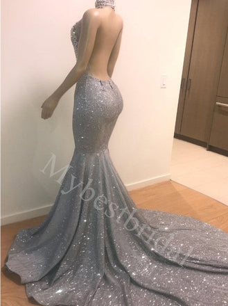Sexy Halter Sleeveless Mermaid Long Prom Dresses,PDS0653