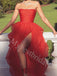 Red Elegant Sweetheart Side slit A-line Prom Dresses,PDS0605