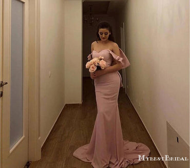 Off-The-Shoulder Dusty Rose Mermaid Long Cheap Bridesmaid Dresses, BDS0091