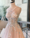 Beautiful A-Line Halte Tulle Lace Long Prom Dresses,PDY0341