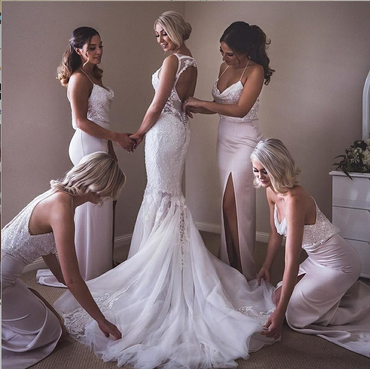 Mermaid Spaghetti Straps Long Pink Bridesmaid Dress with Beading,Cheap Bridesmaid Dresses,WGY0343