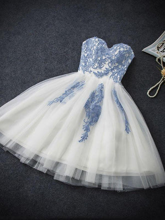 Sweetheart A-line Blue Lace Homecoming Dress ,Short Prom Dresses,BDY0353