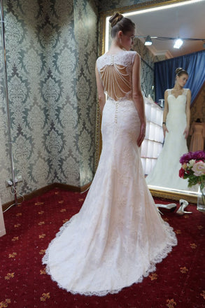 Mermaid Open Back Beaded White Lace Wedding Dresses.Cheap Wedding Dresses, WDY0273