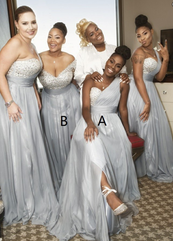 Grey sparkly top bridesmaid dresses