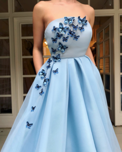 Gorgeous Newest Charming Strapless Sleeveless Sky Blue Appliqued A-line Long Cheap Prom Dresses, PDS0022