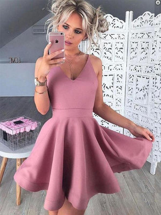 Spaghetti Straps Pink Cheap 2018 Homecoming Dresses Under 100, BDY0216