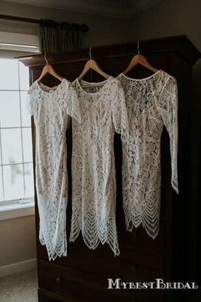 Elegant Mismatched Off-White Lace Long Cheap Bridesmaid Dresses, BDS0029