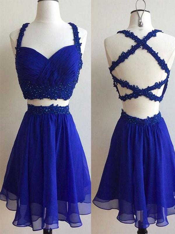 Chiffon Short Cheap Royal Blue Two Piece Homecoming Dresses 2018,BDY01 mybestbridal Chiffon Short Cheap Royal Blue Two Piece Homecoming Dresses 2018,BDY01 mybestbridal