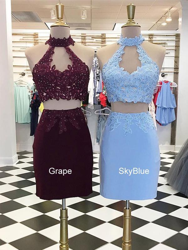 Sexy Halter Two Pieces Short Homecoming Dresses 2018, BDY0315
