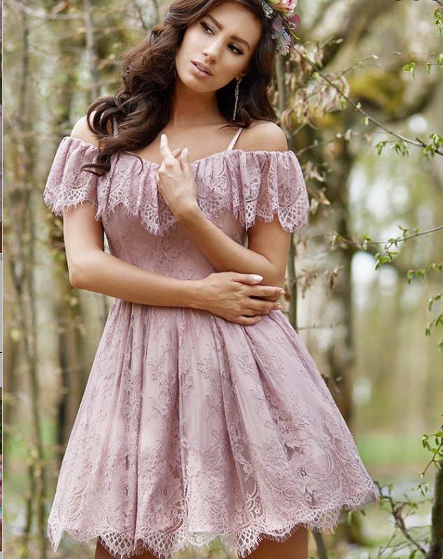 A-Line Purple Lace Homecoming Dress with Ruffles,Short Prom Dresses,BDY0361